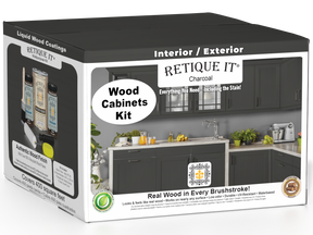 Retique It® Wood'n Cabinet Kit with 48 smooth charcoal stained cabinet doors, designed for easy home renovation.