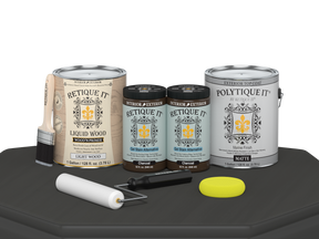 Retique It Wood'n Finish Kit in Charcoal for exterior wood surfaces, includes four large bottles of smooth top coat.