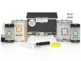 Retique It Wood'n Finish Kit with four large charcoal exterior top coat bottles and applicator tools for smooth wood finishing.