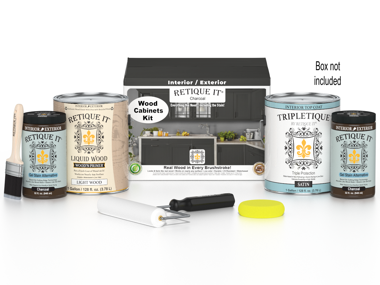 Retique It® Wood'n Cabinet Kit with 48 charcoal stained smooth cabinet doors, perfect for kitchen or bathroom remodeling.