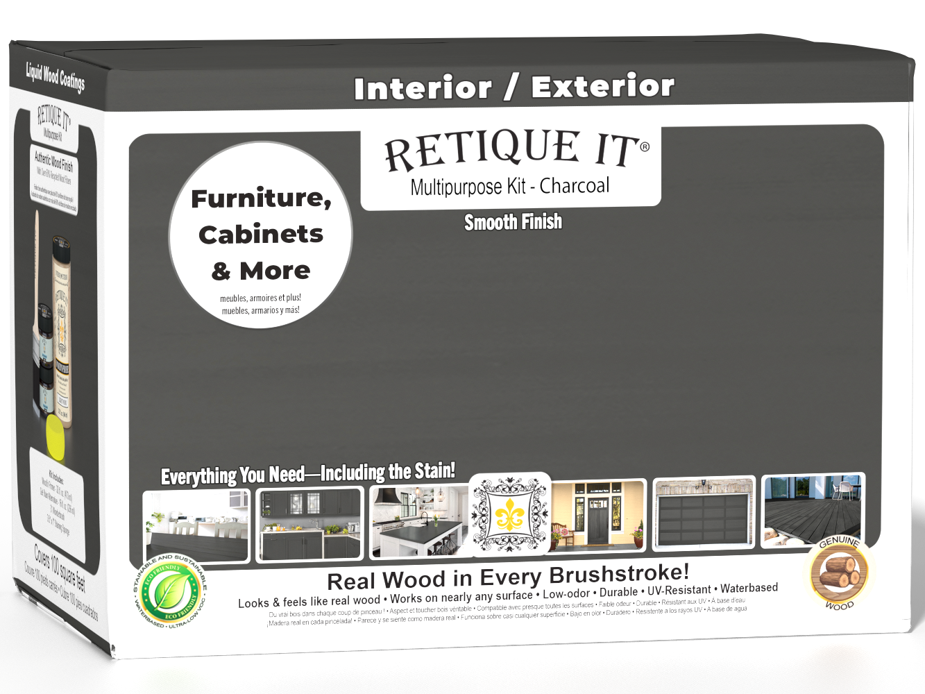 Large Charcoal wood finish kit from Retique It® with smooth finish, includes tools and materials for multi-purpose wood projects.