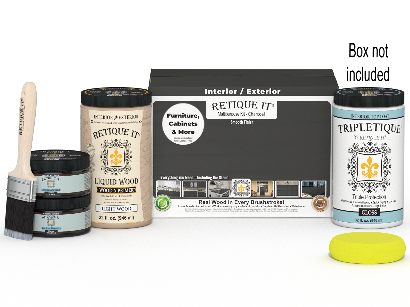 Retique It® Wood'n Cabinet Kit with 12 charcoal smooth doors, stain finish, for kitchen or bathroom cabinetry.