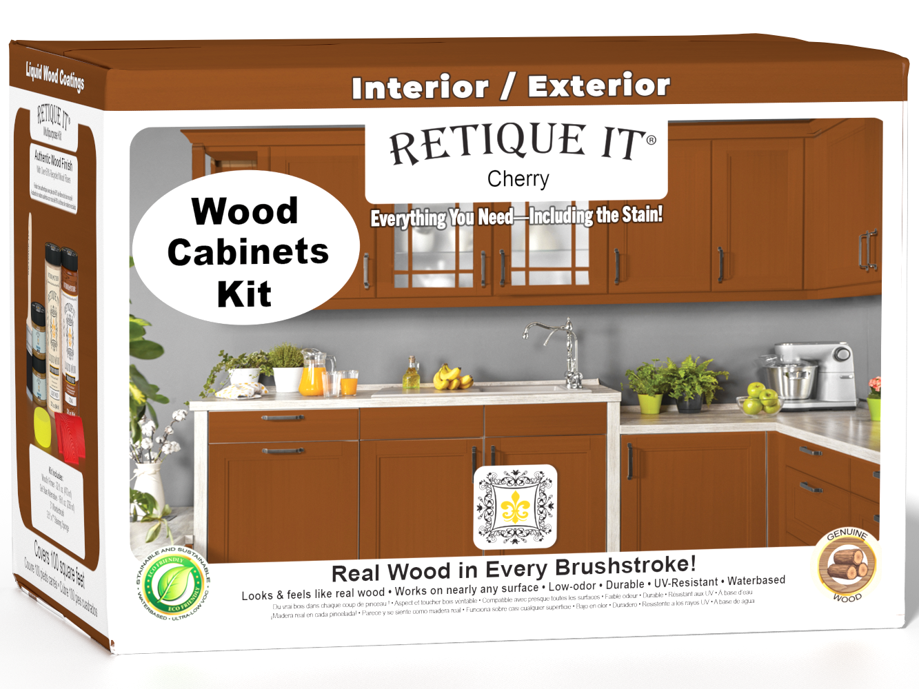 Cherry Wood'n Cabinet Kit with 12 smooth doors, stain finish by Retique It® for stylish kitchen or pantry cabinetry.