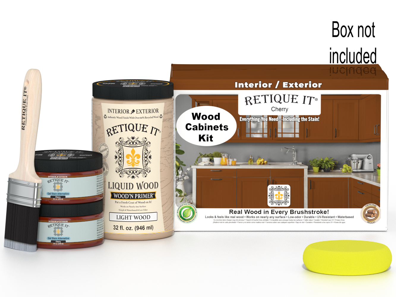 Retique It® Wood'n Cabinet Kit with 12 cherry-colored smooth stain doors for cabinetry.