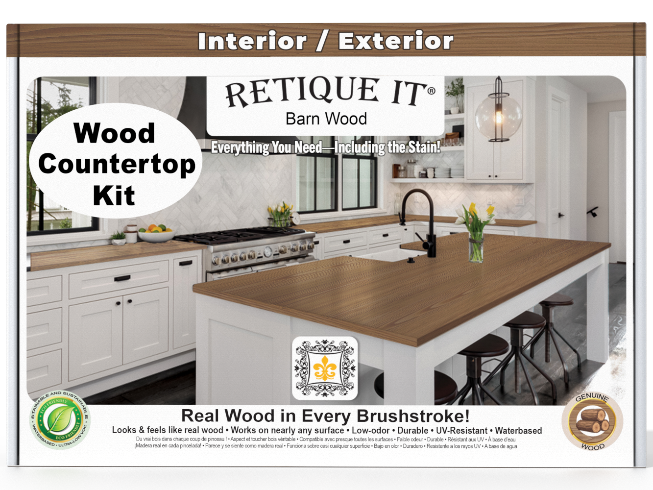 Retique It® barn wood stained kitchen island countertop kit with a natural wood finish and durable surface.