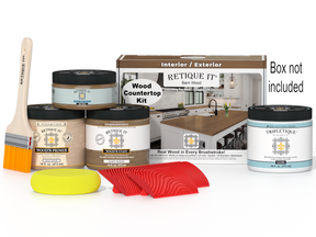 Retique It® barn wood stain kit for kitchen island countertops, featuring natural wood finish and easy application.