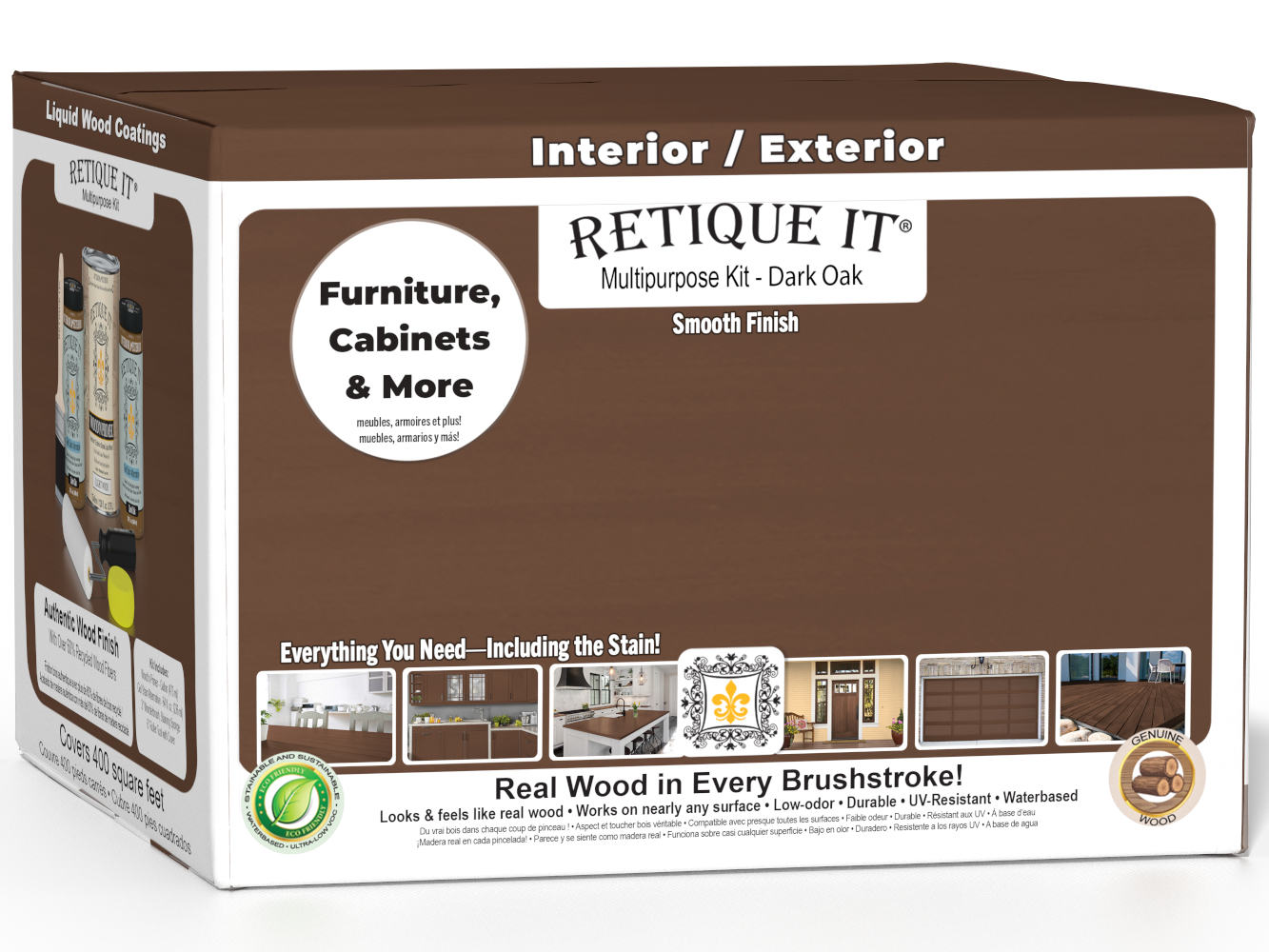 Retique It® Multi-purpose Smooth Wood'n Finish Kit in Dark Oak, 4-piece large set with wood finish applicator tools.