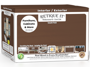 Retique It® Multi-purpose Smooth Finish Kit in Dark Oak for interior wood projects, includes four large top coat containers.