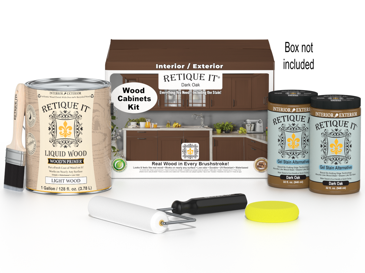 Dark oak Wood'n Cabinet Kit with 48 smooth doors, stain finish by Retique It® for stylish kitchen or bathroom cabinetry.