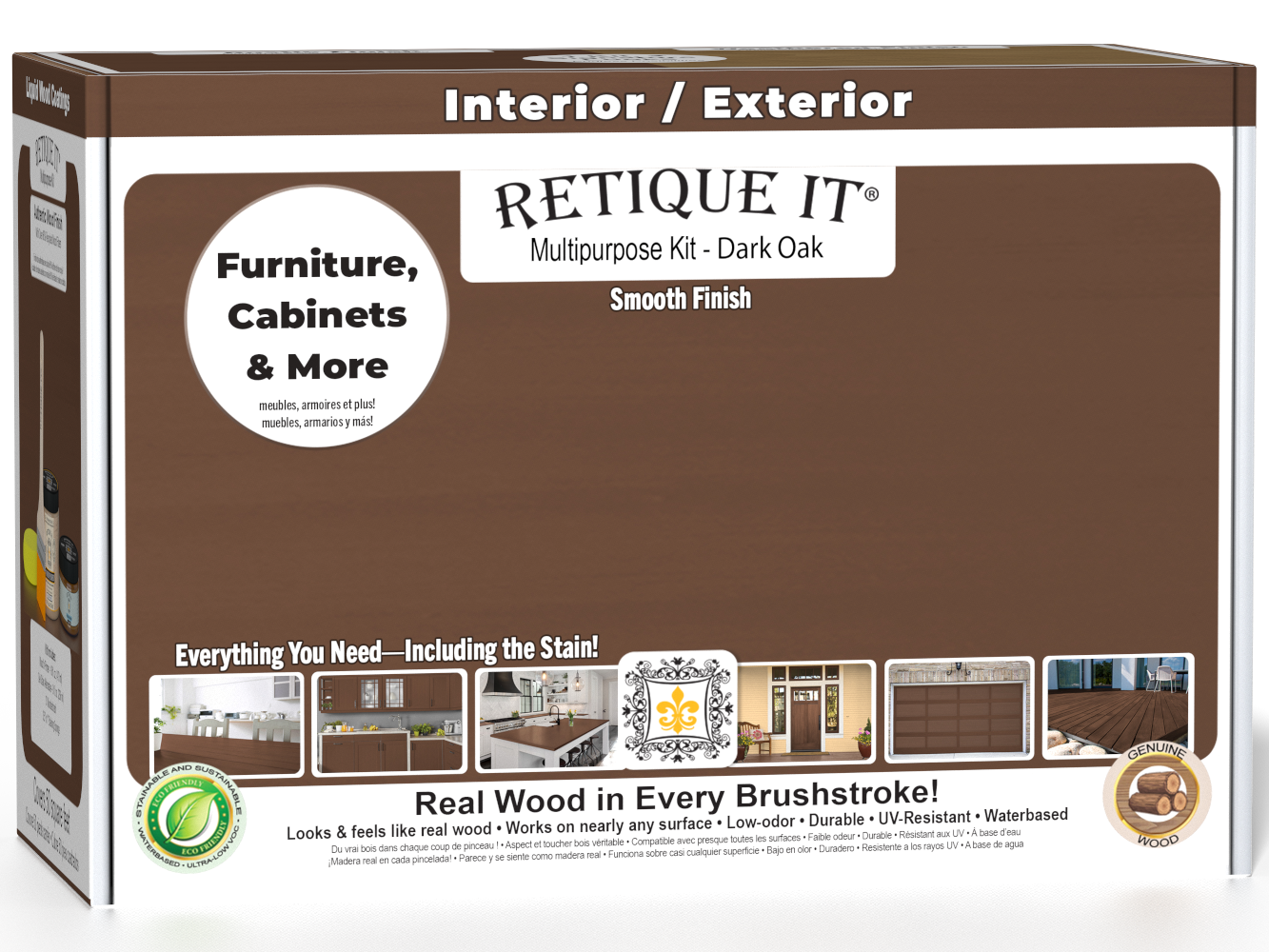 Dark Oak Multi-purpose Smooth Finish Kit by Retique It® in a wood finish kit box, showing the product packaging and contents.