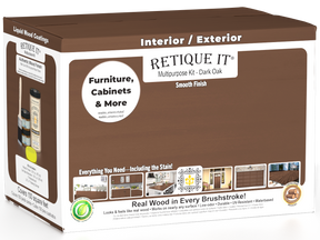 Large dark oak wood finish kit with exterior top coat and matte finish from Retique It® Wood'n Finish Kits, smooth surface.