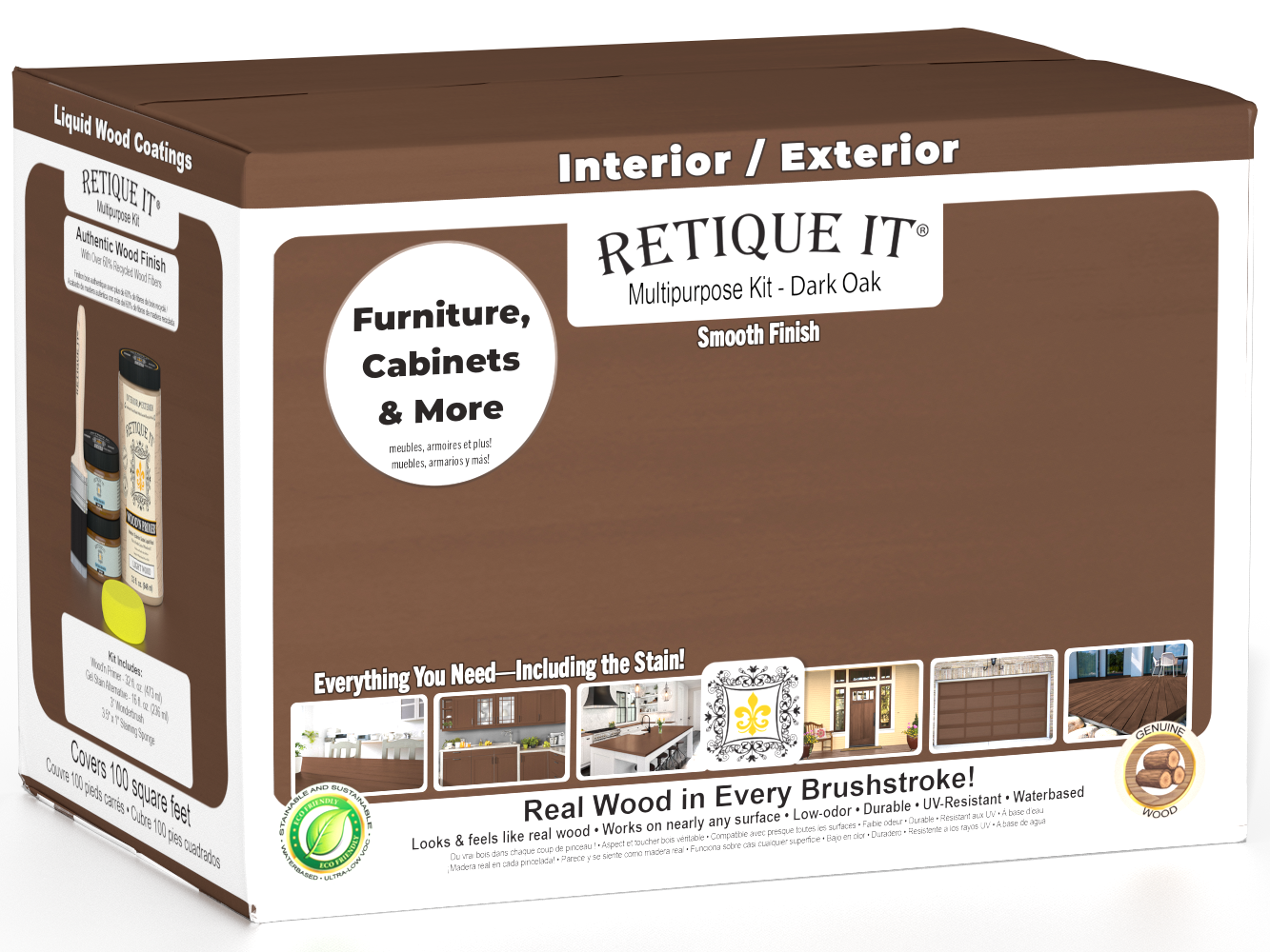 Dark oak Wood'n Cabinet Kit by Retique It® with 12 smooth cabinet doors, showcasing a rich stained wood finish.
