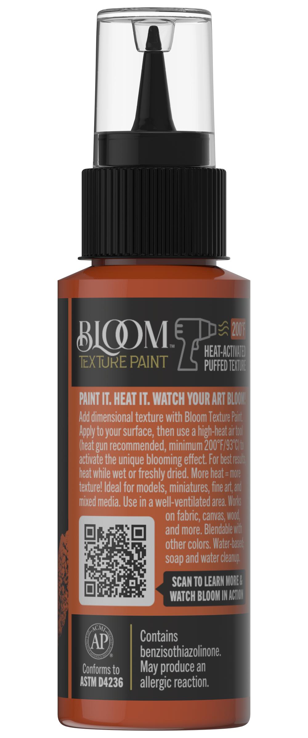 Retique It® Bloom Texture Paint 4-pack in Molten Ochre, showing textured paint cans and color swatch on a white background.
