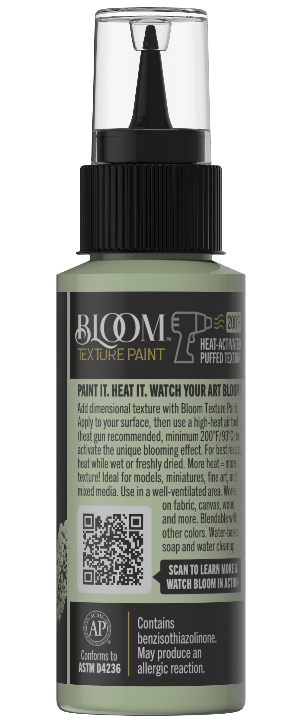 Retique It® Bloom Texture Paint 4-pack in mint green, showing textured paint cans with vibrant mint green color and artistic finish.