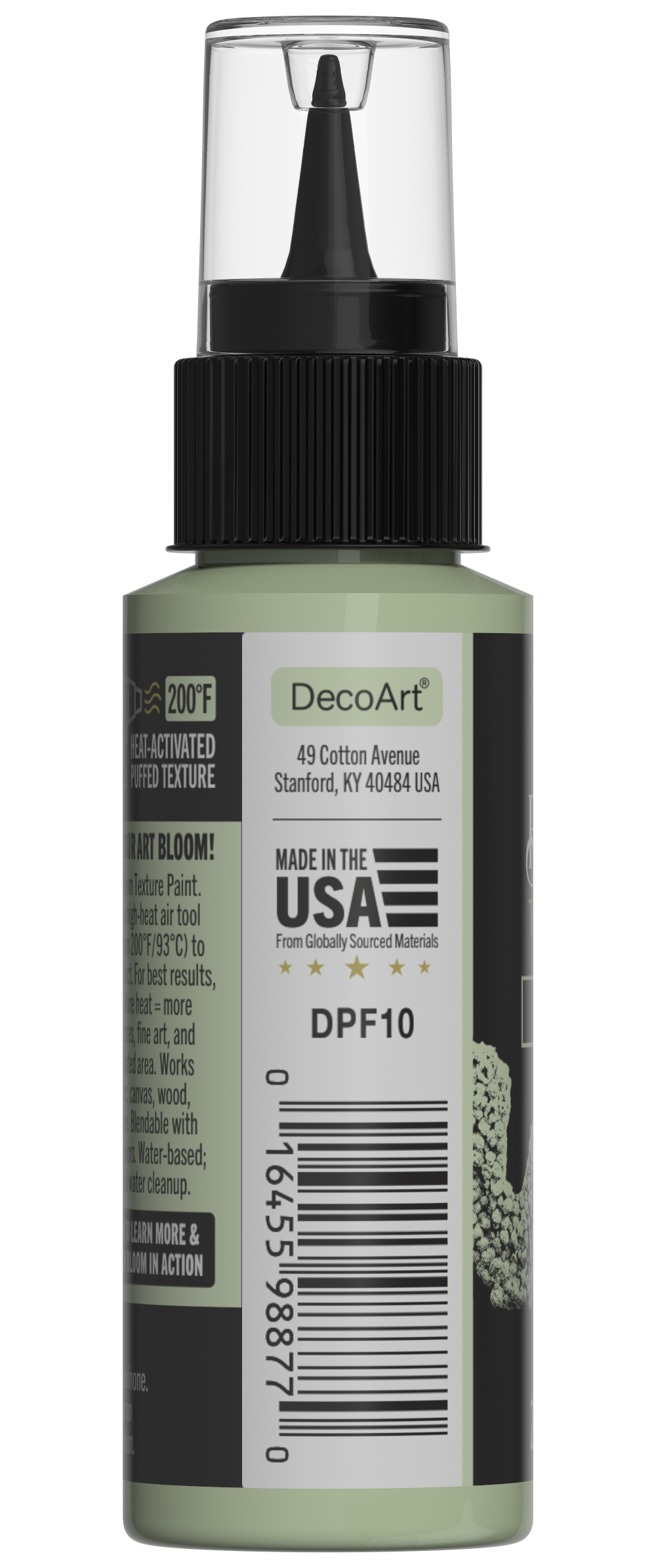 Retique It® Bloom Texture Paint 4-pack in mint green, showing textured paint cans and sample swatches on a neutral background.