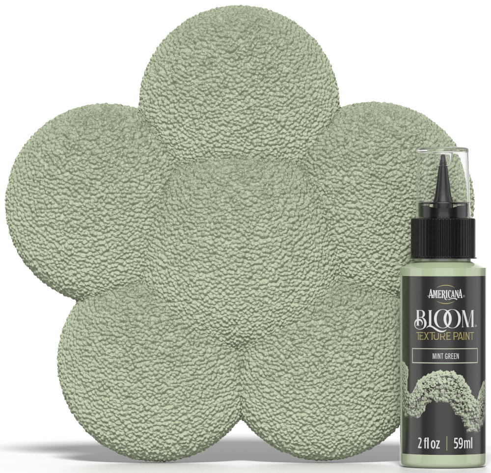Retique It® Bloom Texture Paint 4-pack in mint green, showing textured paint tubes with a matching swatch.