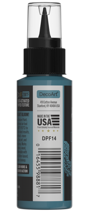 Retique It® Bloom Texture Paint 4pk in Patina Teal, showing textured paint cans with teal and greenish-blue finish.