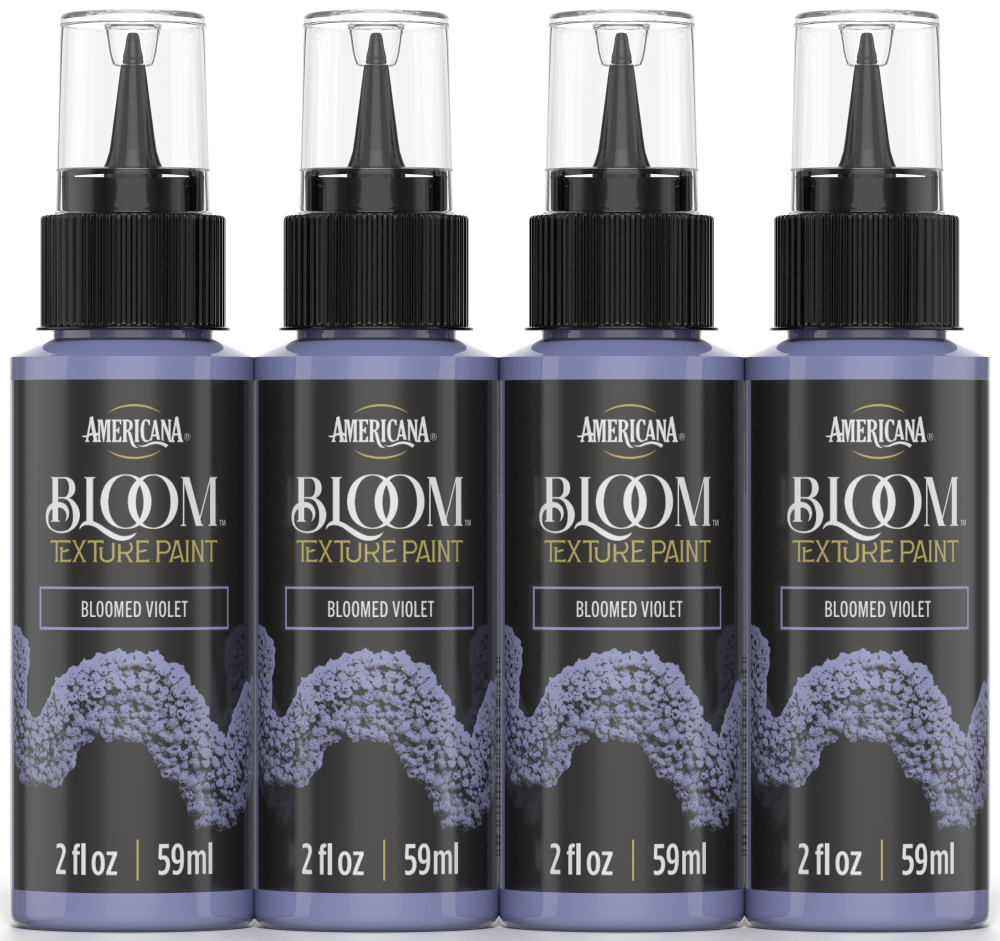 Retique It® Bloom Texture Paint 4-pack in Bloomed Violet, showing textured paint bottles with vibrant purple finish.