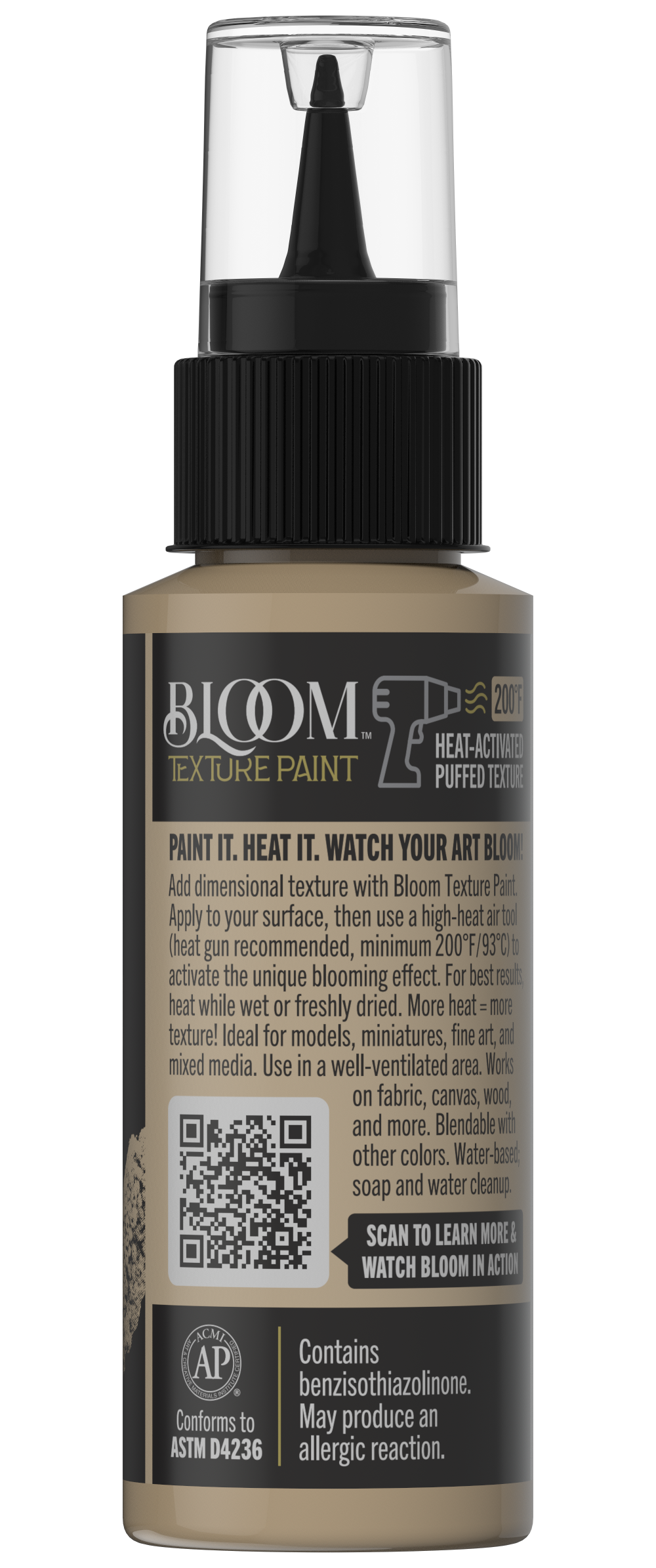 Retique It® Bloom Texture Paint 4-pack in Desert Drift, showing textured paint cans and sample swatches on a surface.