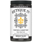 Retique It Furniture & Cabinet Paint in Midnight Black, 32 fl. oz. container with a black lid and modern matte finish label.