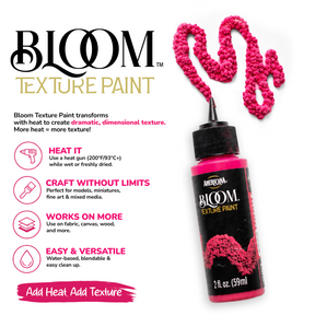 DecoArt Bloom Texture Paint in Carbon Void Black showcasing a textured, matte black finish on a painted surface.