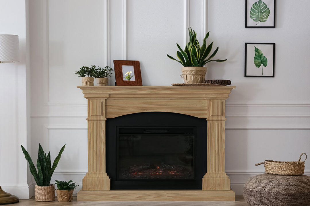 Retique It® Raw Wood Kit (Med) in dark wood finish, showing textured and grained wood pieces for fireplace renovation project.