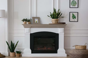 Retique It Multi-purpose Smooth Finish Kit (Large) in Harbor Gray for interior wood projects, showing the smooth top coat on a fireplace mantle.