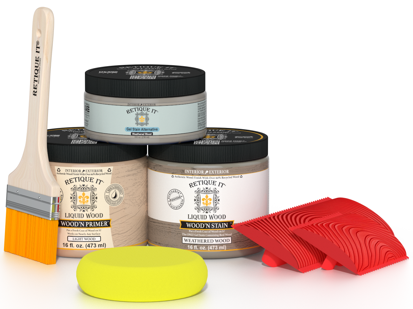 Retique It® Wood'n Finish Kit in Weathered Wood, medium size, featuring tools and materials for wood finishing projects.
