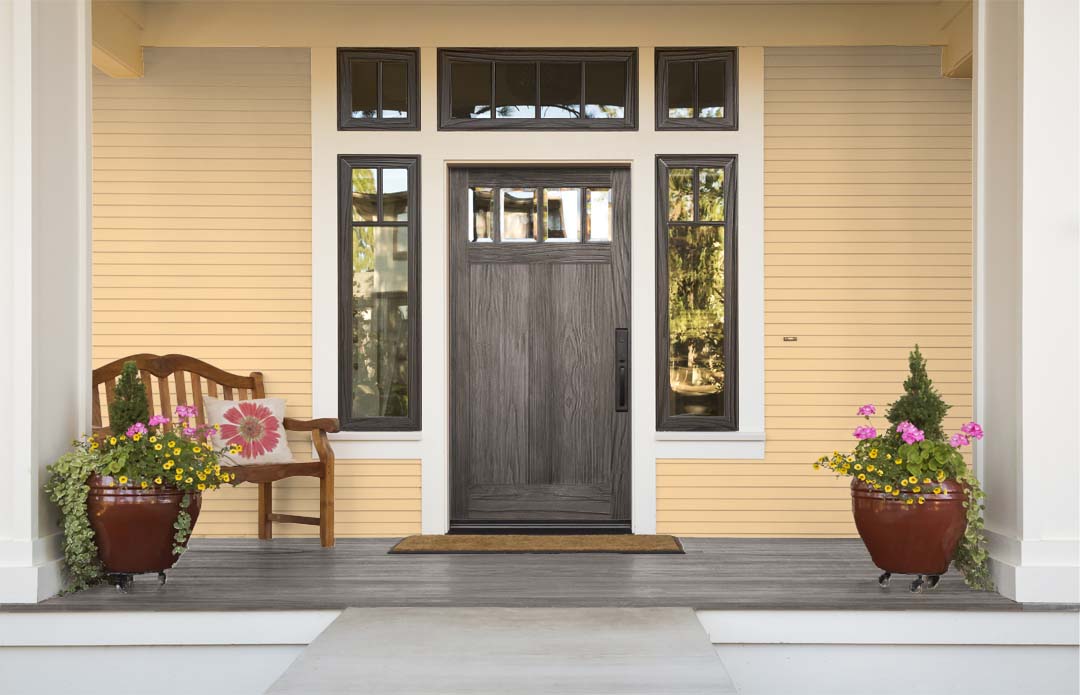 Retique It Wood'n Finish Kit in Harbor Gray with four large interior top coat bottles, displayed on a door with a wood grain finish.