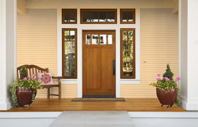 Retique It Multi-purpose Smooth Finish Kit in Cedar, designed for wood finishing and furniture restoration, shown on front door.