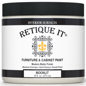 Retique It Furniture & Cabinet Paint in Moonlit, 16 fl. oz. jar with a black lid and modern matte finish label.