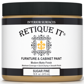 Retique It Furniture & Cabinet Paint in Sugar Pine, 16 fl. oz. jar with a black lid and modern matte finish label.