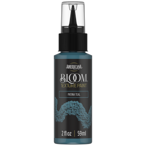 DecoArt Bloom Texture Paint in Patina Teal, front view of the product container