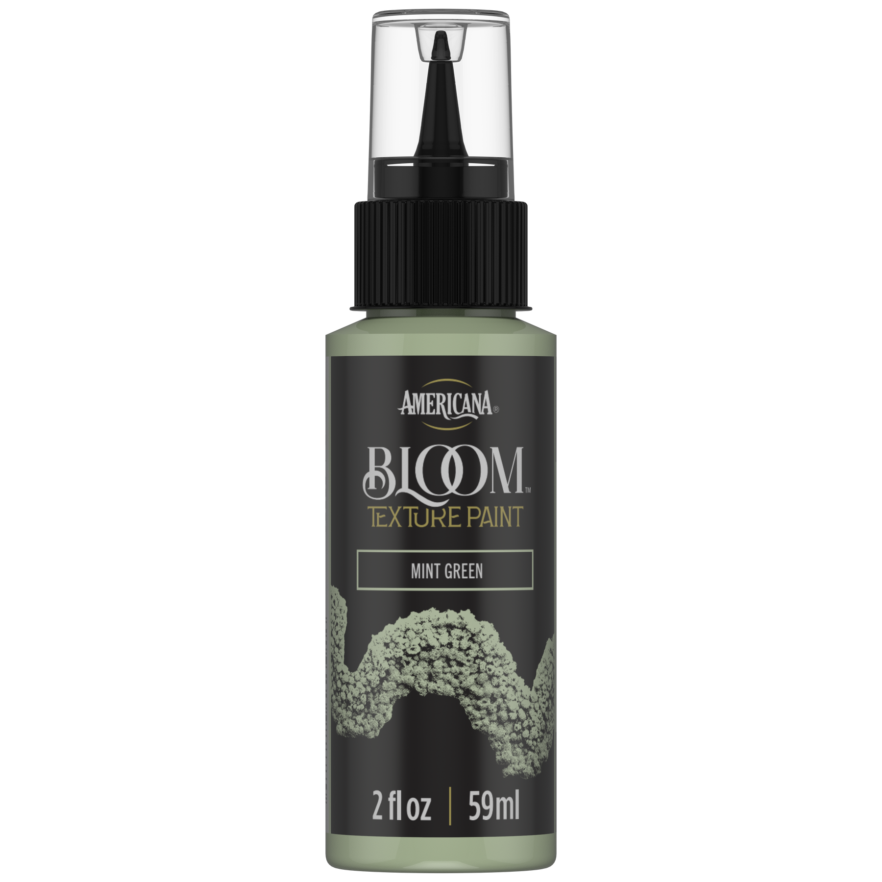 DecoArt Bloom Texture Paint in mint green, shown in front-facing product packaging