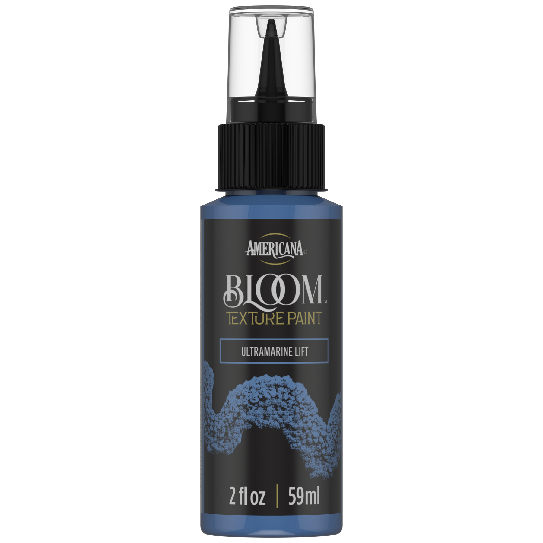 DecoArt Bloom Texture Paint in Ultramarine Lift, blue textured paint bottle front view