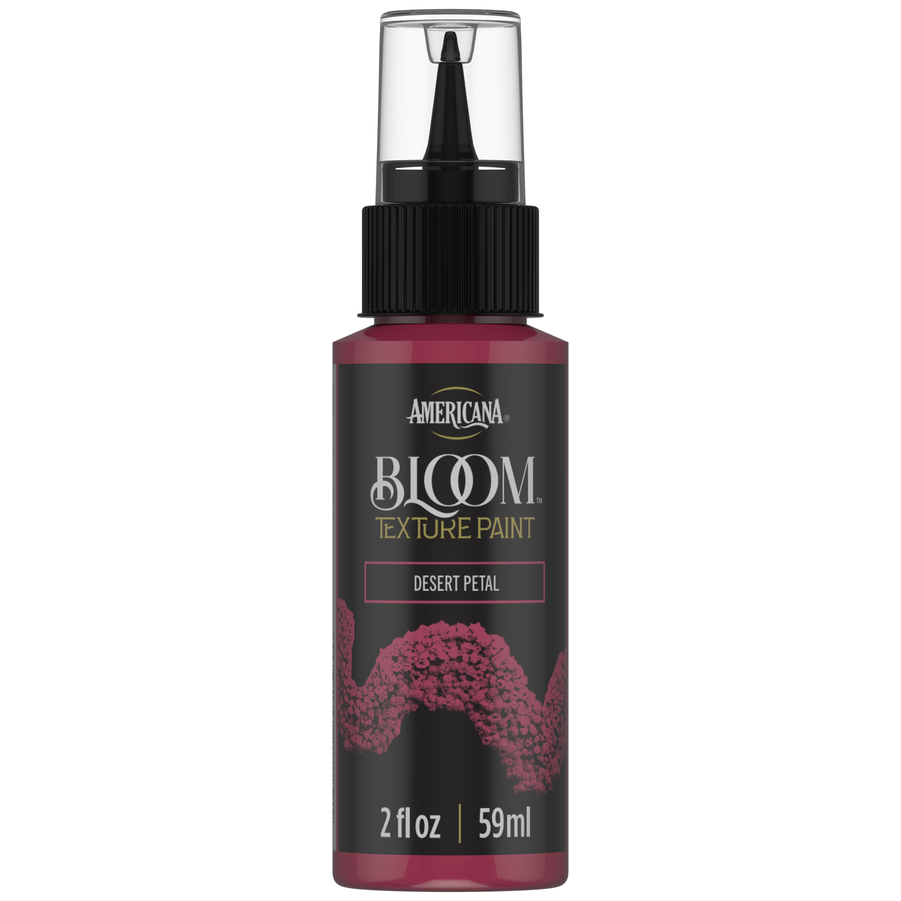DecoArt Bloom Texture Paint in Desert Petal, front view of the paint container label