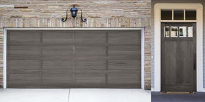 Retique It Wood'n Finish Kit in Harbor Gray for multi-purpose wood finishing, shown on a garage door with a textured grain look.