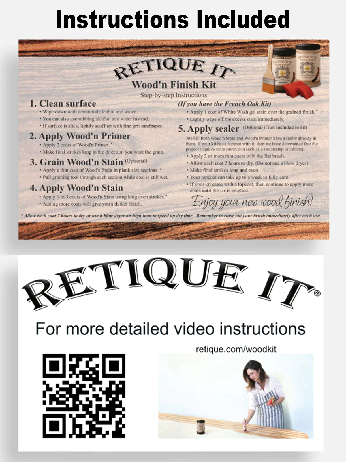 Retique It Wood'n Cabinet Kit stained with Harbor Gray, featuring 48 grained cabinet doors and included application instructions.