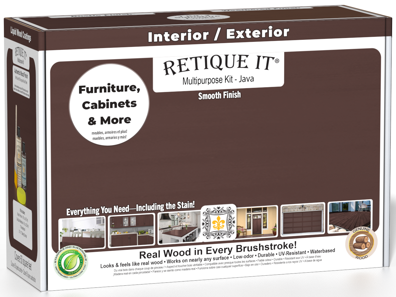 Retique It® Multi-purpose Smooth Finish Kit in Java, exterior top coat wood finish kit with matte smooth surface.