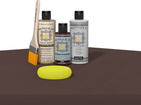 Retique It® Multi-purpose Smooth Finish Kit in Java for wood exterior top coat with satin finish, shown on a table.