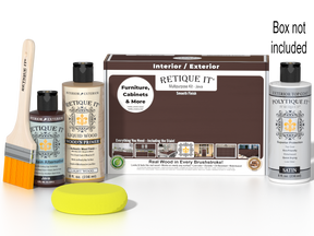 Retique It® Multi-purpose Smooth Finish Kit in Java, exterior top coat satin wood finish with included application tools and box.
