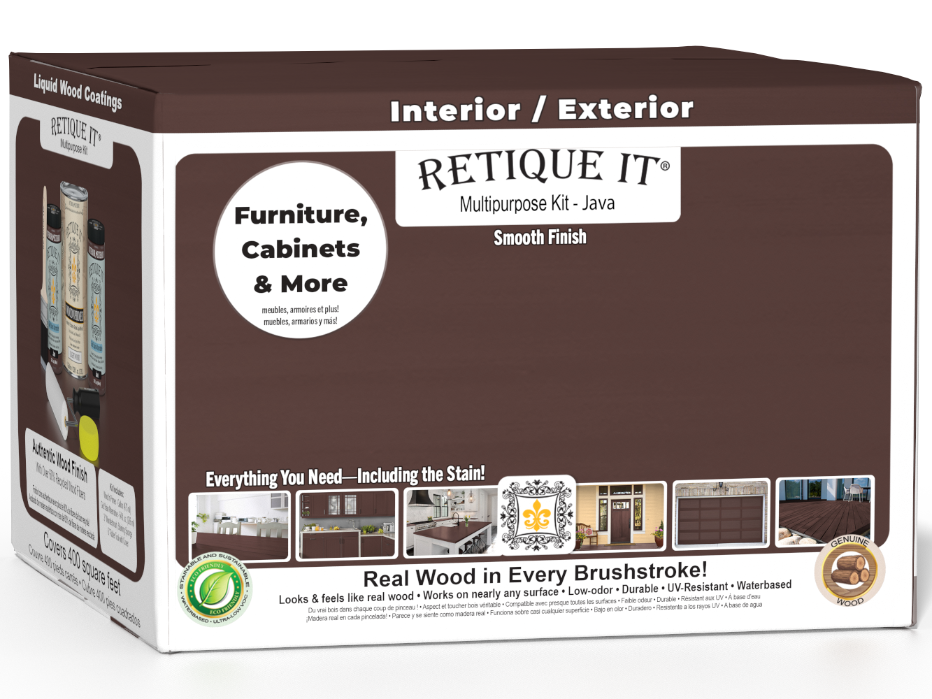 Retique It® Multi-purpose Smooth Finish Kit in Java, 4-piece interior wood top coat kit with a sleek, smooth finish.