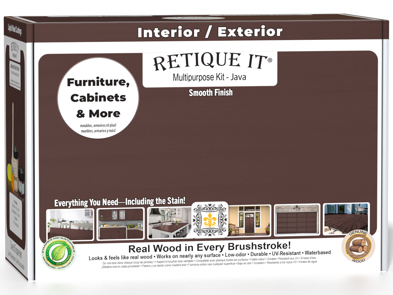 Retique It Multi-purpose Smooth Finish Kit in Java for wood, featuring exterior top coat with a matte finish.