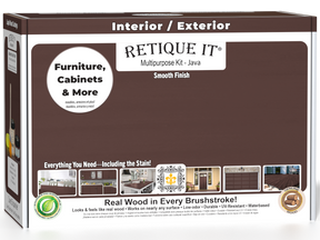 Retique It Multi-purpose Smooth Finish Kit in Java for wood, featuring exterior top coat with a matte finish.