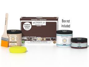 Retique It® Java multi-purpose wood finish kit with smooth matte top coat, includes application tools and instructions.