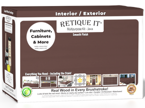 Large Java wood finish kit by Retique It® with smooth finish, includes multiple tools and products for wood finishing projects.