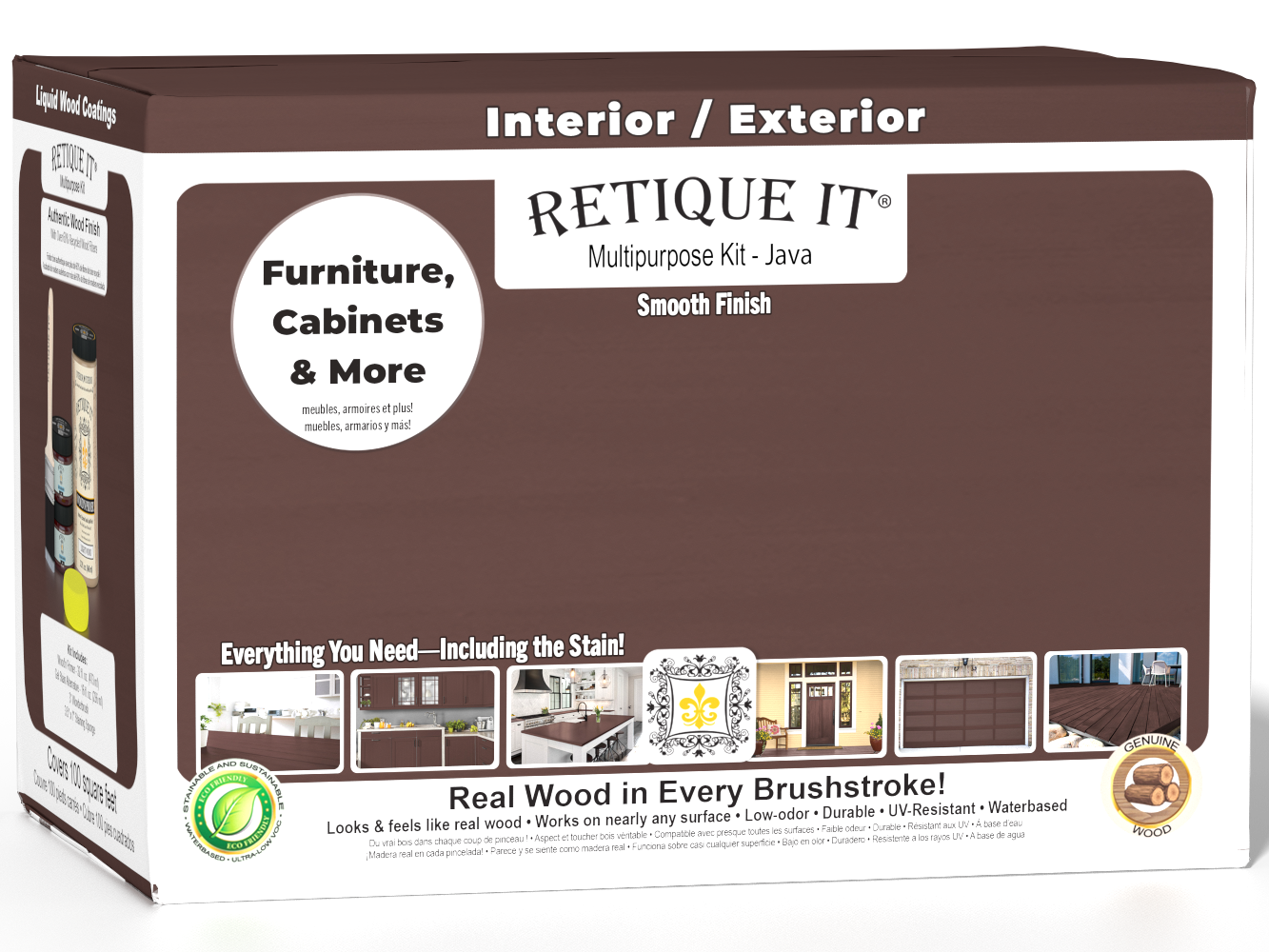 Retique It® Multi-purpose Smooth Finish Kit (Large) in Java for interior wood top coating, with wood finish tools and supplies.