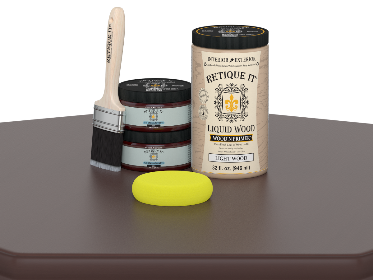 Large Java wood finish kit from Retique It® with smooth finish for furniture and wood projects, shown on a table.