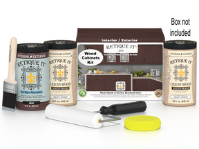 Retique It® Wood'n Cabinet Kit in Java stain showing 24 smooth cabinet doors with natural wood finish.