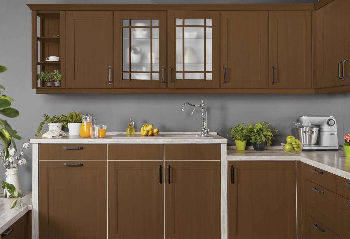 Retique It Multi-purpose Smooth Finish Kit for cherry wood kitchen cabinets, includes four large interior top coat bottles.